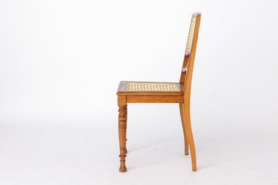 Image 1 of Silla de comedor belga antigua, silla de mimbre restaurada, silla de madera de haya, c. 1920