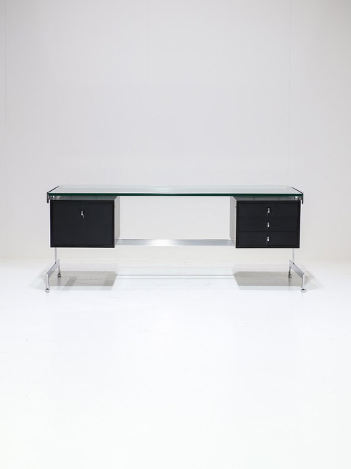 Preben Fabricius and Jørgen Kastholm desk black chrome glass 1960s