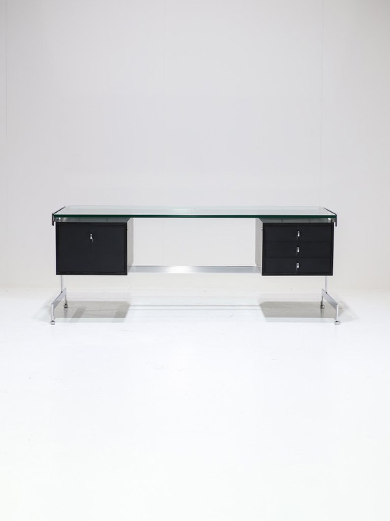 Image 1 of Preben Fabricius and Jørgen Kastholm desk black chrome glass 1960s