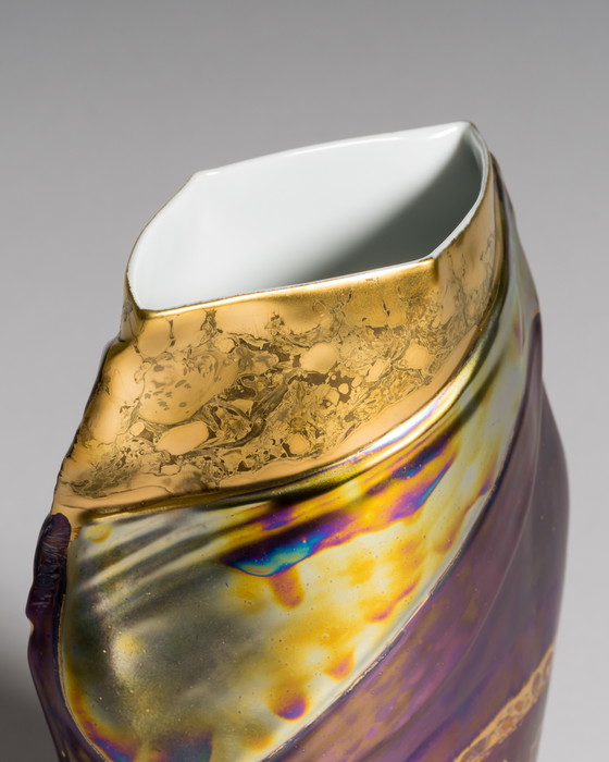Image 1 of Porcelain Vase Duo by Johan van Loon × Helmut Drexler for Rosenthal Studio Linie Hand-painted Eosin-glazed 