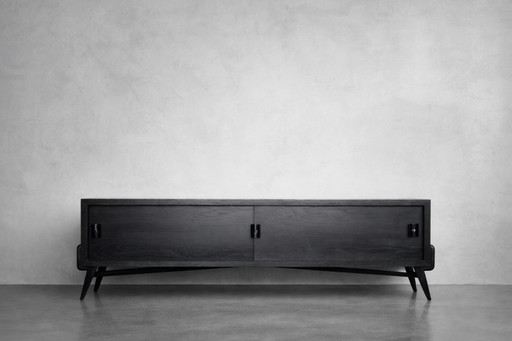 Vintage Mid-Century Scandinavian Modern Dark Oak Sideboard with Wooden & Metal Handles, 1960s