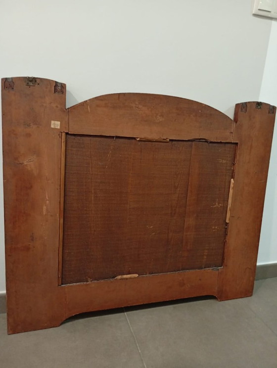 Image 1 of Spectaculaire en ongewone originele pre-art-decospiegel, gepolychromeerd en gedeeltelijk verguld met gesso