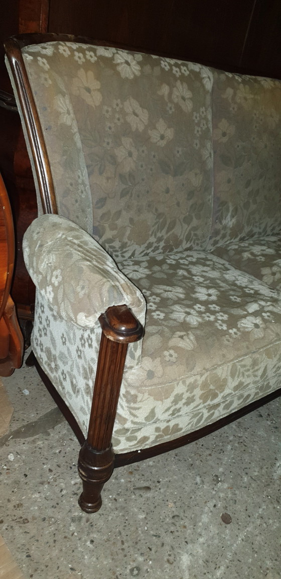 Image 1 of Classic oak wool mohair sofa with armchairs