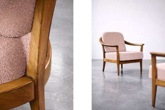 Image 1 of Vintage Mid-Century German Modern Cherry Wood & Dirty Pink Fabric Armchairs from Wilhelm Knoll, 1970s, Set of 2
