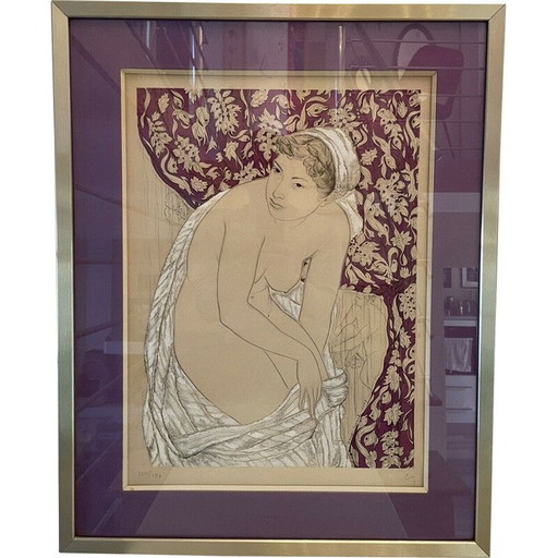 Vintage-Gemälde einer nackten, drapierten Frau von Genia Hadji Minache, 1949