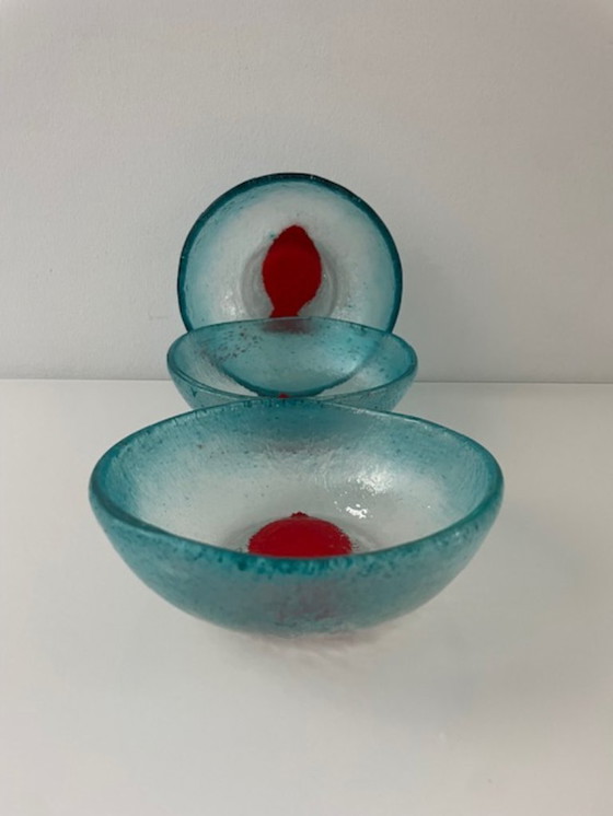 Image 1 of Set aus 3 handgefertigten Glasschalen mit Fischmotiv