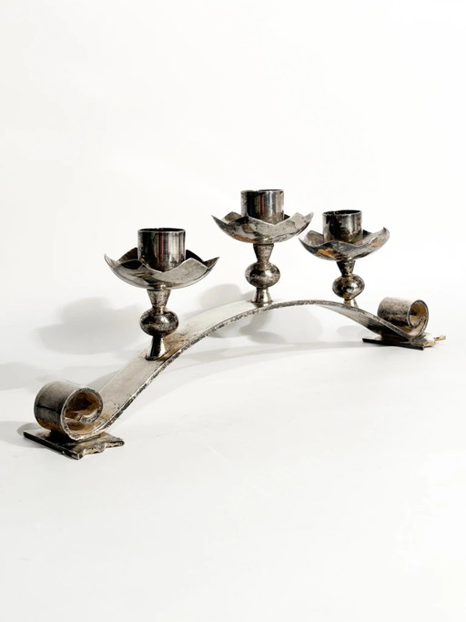 Dreifach versilberter Metallkandelaber, italienische Fertigung, 1950er Jahre – decoratieve objecten