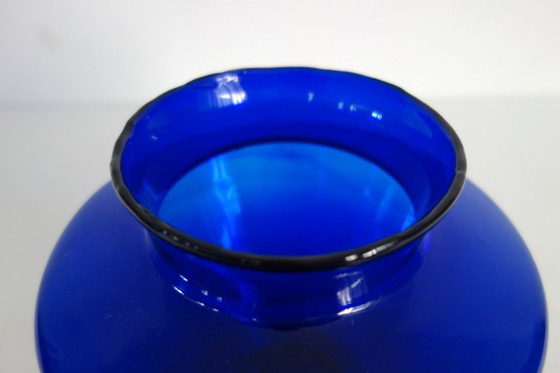 Image 1 of Grande bonbonnière en verre bleu cobalt bulles vintage