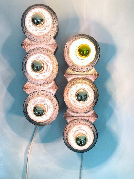 Image 1 of Two triple wall lamps from the 1960s/70s, brutalist style, PAN ceramics