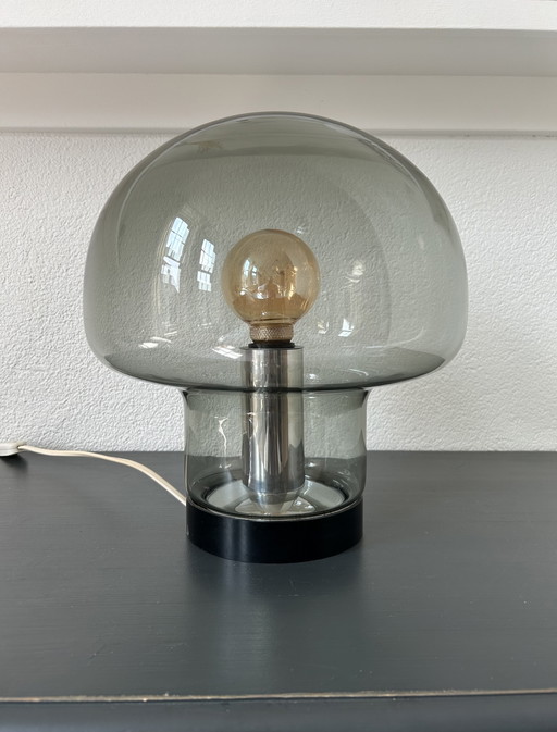 Peill & Putzler Lampe champignon en verre fumé 60's