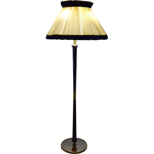 Vintage vloerlamp in mahonie en messing, jaren 1950