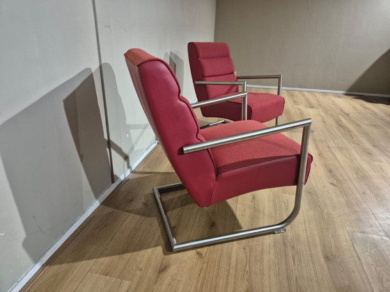 Image 1 of 2x Xooon Luzern - Poltrone - Rosso - Tessuto - Pelle