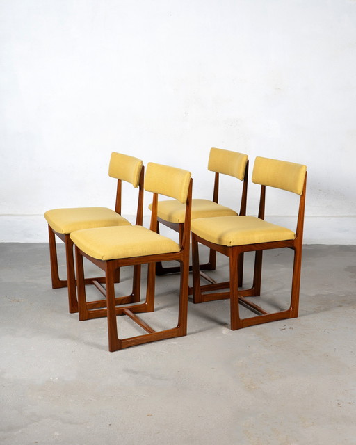 4x Dining Chairs Made of Afromosia and Mustard Fabric by A. Younger Ltd.