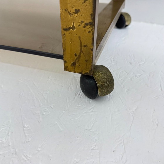 Image 1 of Barwagen aus Messing mit Rauchglas aus der Mitte des 20. Jahrhunderts, 1970er Jahre