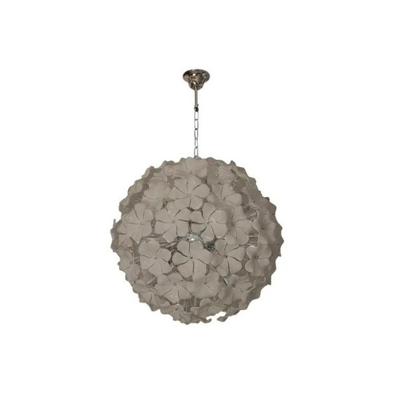Image 1 of Lámpara de araña Sputnik de cristal de Murano con flores venecianas beige