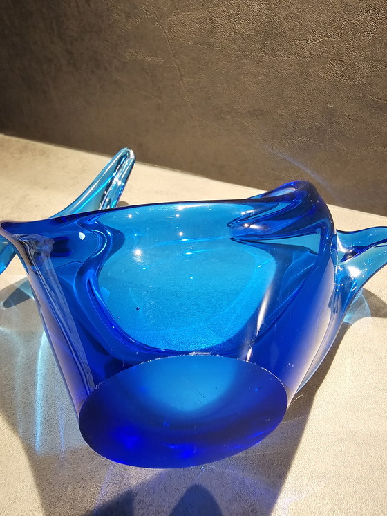 Image 1 of Ciotola scultura in corno di vetro spagnolo blu in stile Murano Viartec