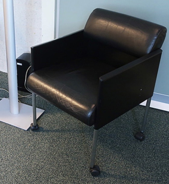 Image 1 of Rosenthal black leather armchairs conference chairs 4 pieces