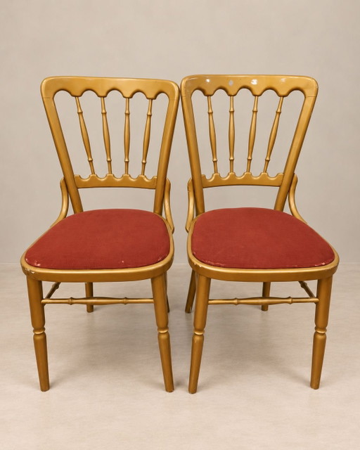 2 Vintage Chiavari/Napoleon Chairs – Gold & Bordeaux Red | Viennese Vintage
