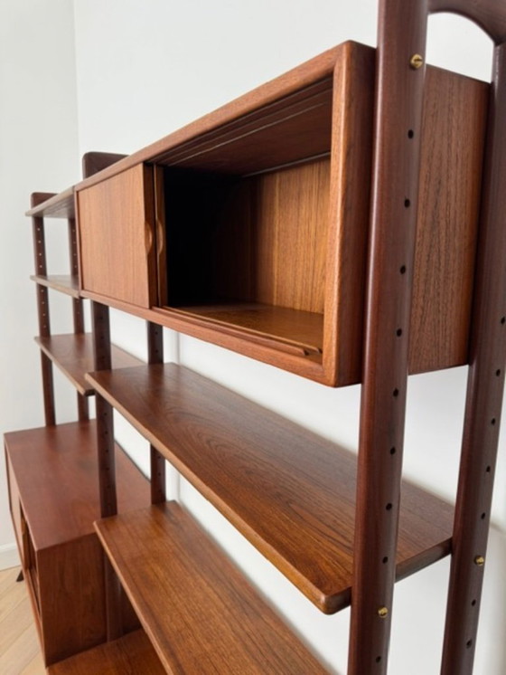 Image 1 of Modular and adjustable Danish modern teak bookshelf with brass details by Kurt Østervig for KP Møbler Denmark 1960s