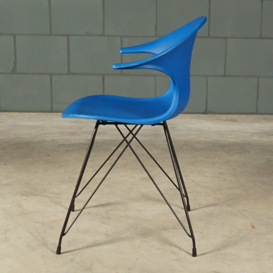 Vintage Blue Bucket Chairs – In the Style of Vitra Eames – Dining chairs, Metal, Plastic (photo 7 of 12)