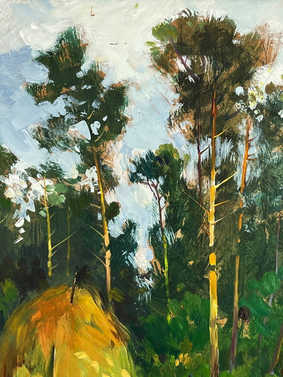 Image 1 of Peinture à l'huile originale représentant un paysage naturel : La route vers la forêt