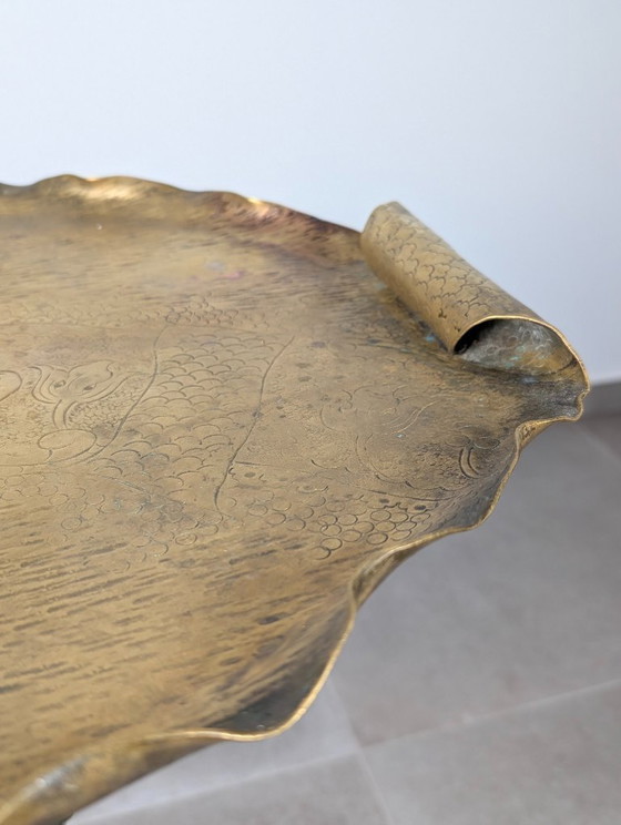 Image 1 of Mesa japonesa Art Nouveau de la década de 1920, de bronce y latón con motivo de libélula.