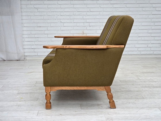 Image 1 of Sofá danés de 2 plazas, década de 1970, lana de muebles verde, madera de roble.