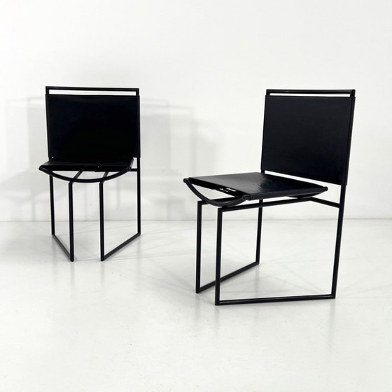 Image 1 of Set van 4 Model 91 stoelen in zwart leer, ontworpen door Mario Botta voor Alias, jaren 90.