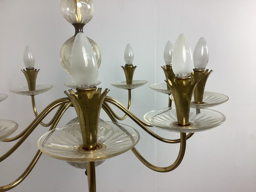 Large vintage fifties Chandolier chandelier lamp glass copper