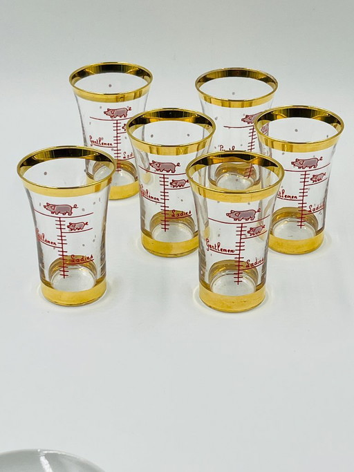 Lot de 6 Verres Gradués Humour Cochon Vintage