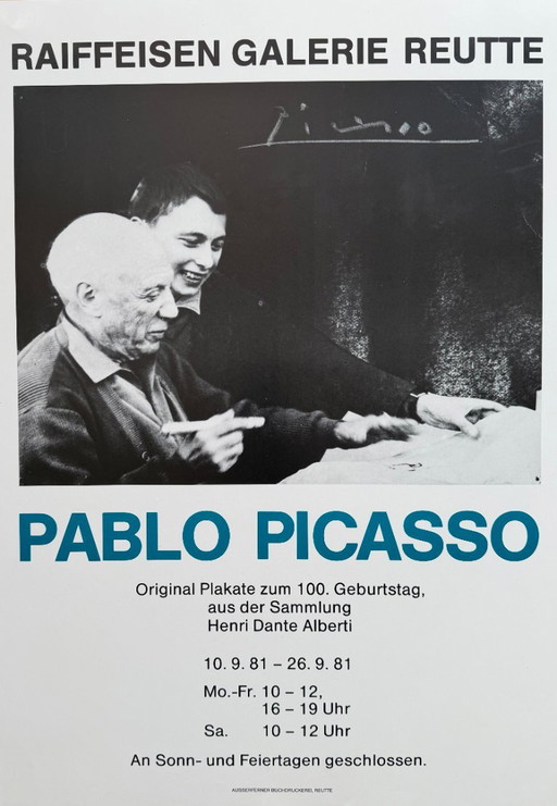 Pablo Picasso (1881–1973), Raiffeisen Galerie Reutte, 1981, Póster de exposición vintage, Impreso en Alemania – posters