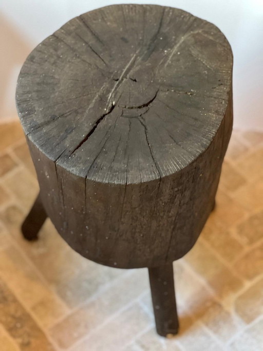 Pair of stools, former chopping blocks, French folk art, 19th century