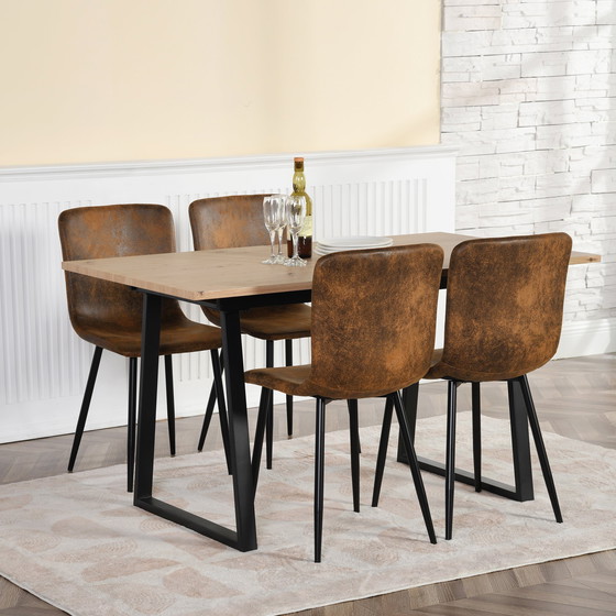 Image 1 of 4x Urban Meuble Manger Chaises Vintage Marron Suède Pied Noir