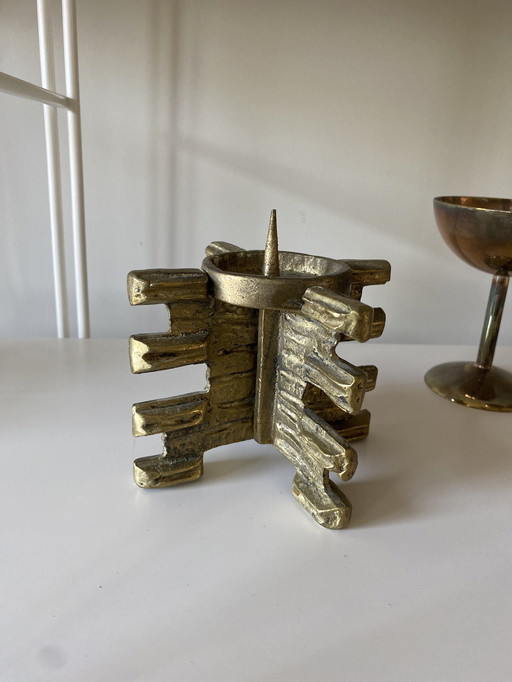 Bougeoir Brutalist en laiton Vintage