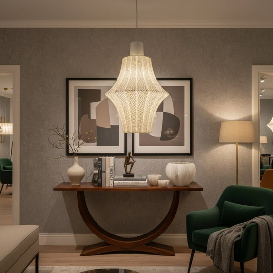 Image 1 of Lampada a sospensione bianca scultorea: design senza tempo