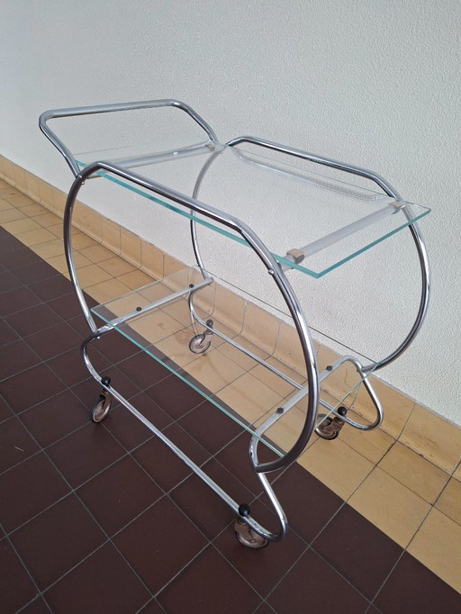 Servierwagen im Art-déco-Stil mit Rohrrahmen