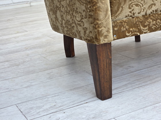 Image 1 of 1960s Danish Vintage Armchair, Green Furniture Velour, Ash Wood Legs