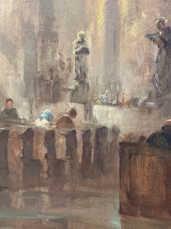 Antique Church Interior - Oil on Canvas - Signed – Paintings & Drawings (photo 6 of 7)