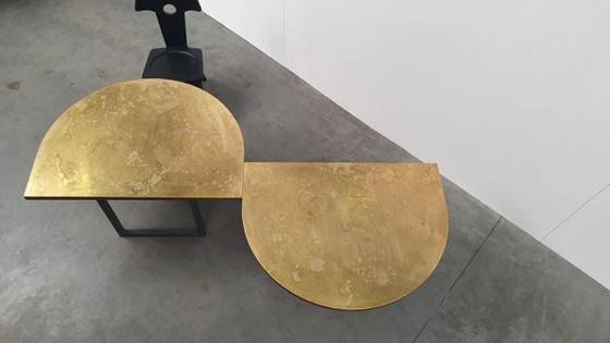 Image 1 of Large brass design table oval modular - raw steel wabi sabi