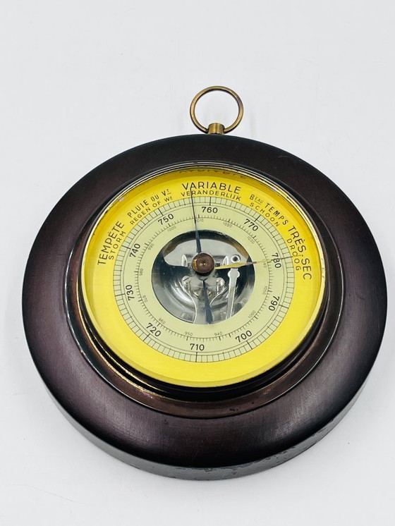 Image 1 of Vintage wall barometer in wood and brass-plated metal from the 1960s
