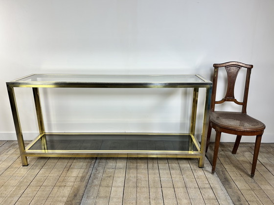 Image 1 of Willy Rizzo Chrome-plated Metal and Gold Brass Console 1970's
