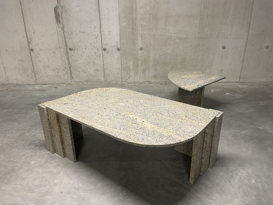 Image 1 of Teardrop-shaped marble coffee table with side table