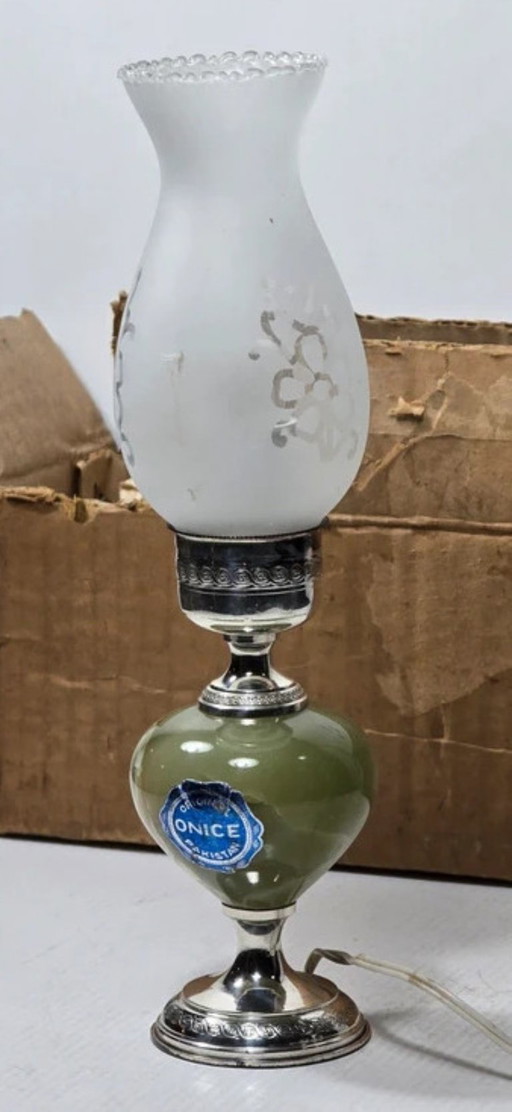 Atemberaubende Tischlampe aus 800er Silber & Onyx – 1950er Jahre – Originalzustand