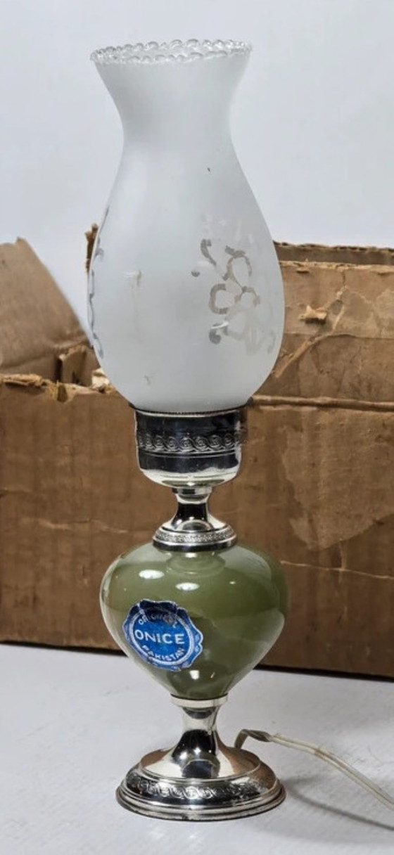Image 1 of Atemberaubende Tischlampe aus 800er Silber & Onyx – 1950er Jahre – Originalzustand