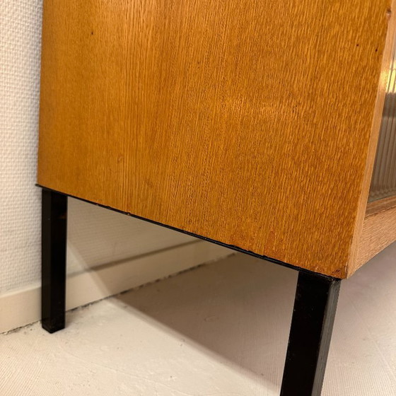 Image 1 of Tall glass display case from the 1960s with ribbed glass