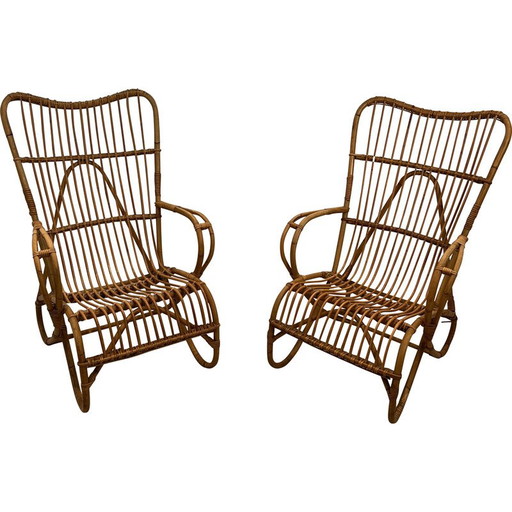 Pareja de sillones de ratán de diseño. Obra francesa. Hacia 1950.