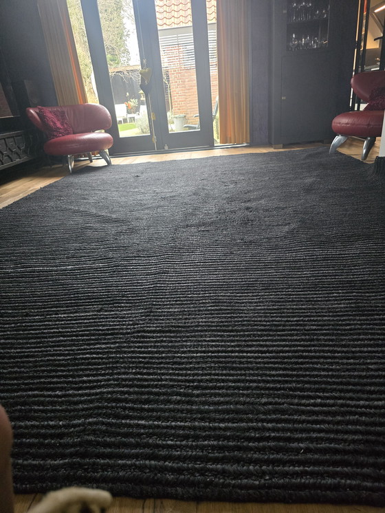 Image 1 of Exclusief Bananenblad-vezel Vloerkleed (3x4m) – Antraciet/Zwart