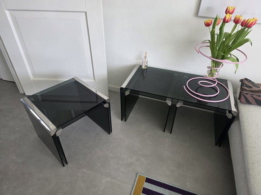 Gallotti & Radice set nesting tables smoke glass vintage