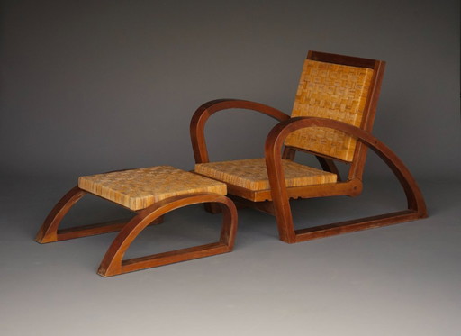 Chaise longue et ottoman vintage de Francis Jourdain, années 1920