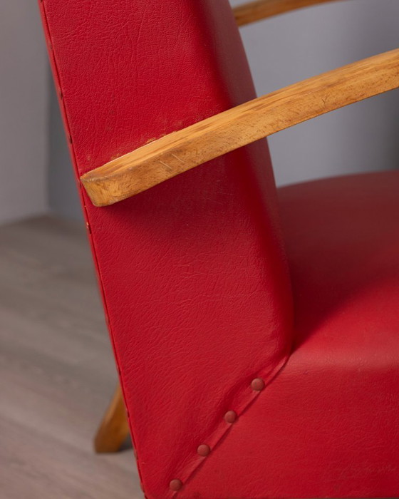 Image 1 of Coppia di poltrone vintage anni '50 in pelle rossa, design italiano.